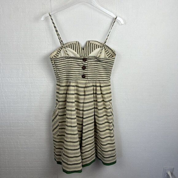 MAEVE Dress 2 Womens Gray Yellow Striped Pockets Spaghetti Strap Anthropologie - Picture 5 of 10